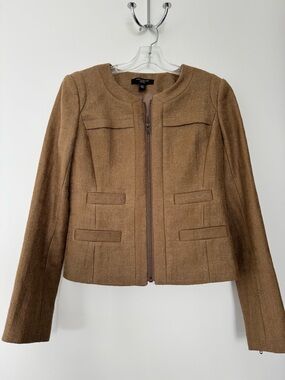 Ann Taylor Camel Brown Zip-Front cotton Blazer
